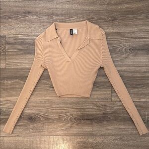Tan Ribbed Polo Crop